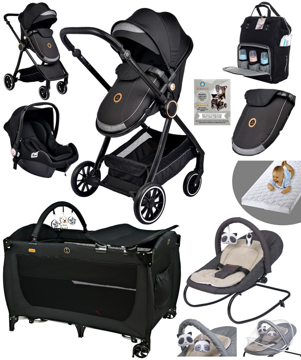 Baby Home 990 Siyah bebek arabası, siyah 560 Golite ve 330 Hug ev tipi ana kucağı seti