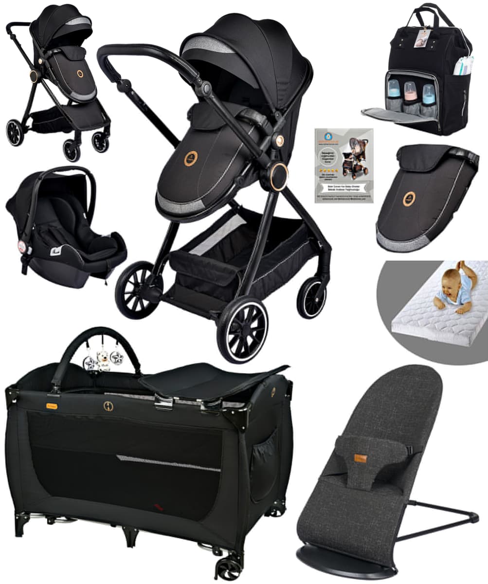 Baby Home 990 Siyah, oyun parkı ve koyu gri 370 Balance ev tipi ana kucağı seti