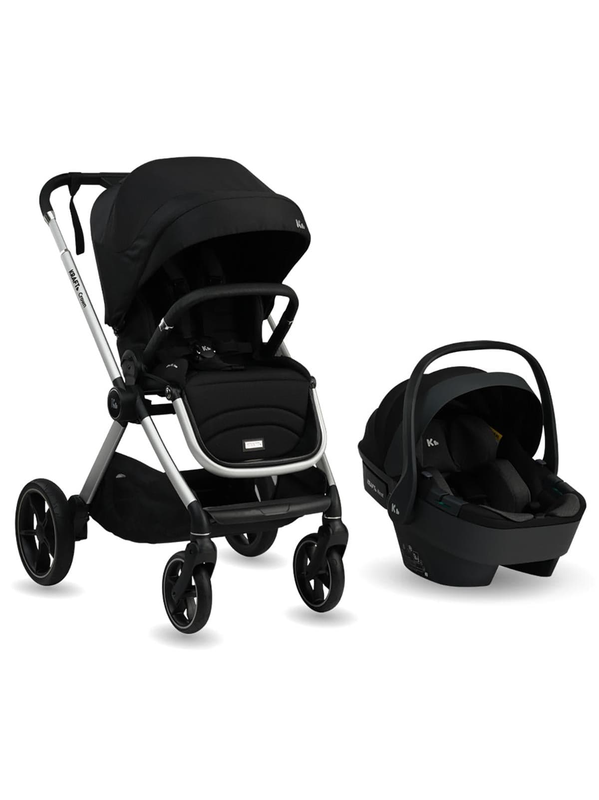 Kraft Crown Siyah bebek arabası ve siyah Nest i-Size ana kucağı seti